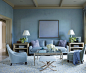 简约家居客厅蓝色沙发背景墙面装修效果图片#布艺沙发#