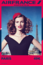 法航平面广告：美到窒息@广告门 - 法国航空 : 由知名设计师Marie-Eve Schoettl操刀的2014形象片，利用法国特有的审美观诠释了十二个国家的特色，以配合新的广告主题“Air France, France is in the air。”如飞往中国航线的海报是一位拿著狮头的亚洲女子，迈阿密则是一位沙滩女孩。<br />
