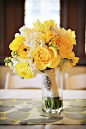 yellow roses and white hydrangea bouquet by ritari