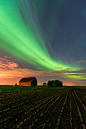 Field Of Dreams - Northern lights over abandoned barn, Manitoba, Canada