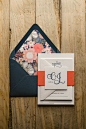 CASEY Suite Cutie Package, Navy and coral wedding invitations, letterpress wedding invitations, floral envelope liners, http://justinviteme.com/collections/styled-collections/products/adele-suite-cutie-package