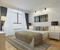 110㎡三居室现代简约风格卧室窗帘装修效...