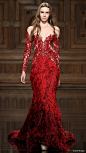 tony ward couture fall 2016 long sleeves illusion off shoulder beaded feather sheath dress (27) mv red color