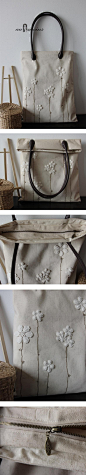 手工缝制的蕾丝花朵，清新棉麻布包包，美极……_来自小海星的图片分享-堆糖网