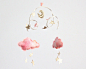 Gold Moon and Stars Cloud Mobile in gold, pink, white and cream - Off to Neverland - fabric sculpture for modern baby nursery decoration