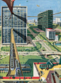 A highly-modernist graphic of the City of the Future by Kempster & Evans.