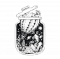 手绘黑白线稿玻璃杯子中的小世界沙漠仙人掌气球和外太空t恤印花纹身插画矢量图素材