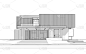 现代住宅的3d渲染，用木板立面，白色背景上的黑色线条