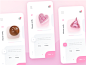 Valentine's Day App (Automated Hack #22) pink candy heart navigation ios menu date food flat design card button branding ux ui gradient color palette mobile app valentines day