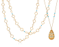 #tinC#Marrakesh Necklace and Pendant 
(from left): necklace with turquoise in 18 karat yellow gold, 42 inches long, and egg pendant with diamonds and turquoise in 18 karat yellow gold