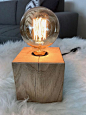 Nachttischlampen  Edison Holz Lampe massive Eiche Retro Leuchte   ein Designerstück von HappyFriday bei DaWanda