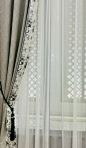窗帘-中式风格，素色主布，水墨云纹拼边，简洁不失韵味