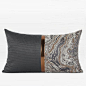 Dark Gray and Gray Marble Two Area Pillow with Gold Line 12"X20"