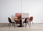 Beetle Dining Chair - Front Upholstered  Dark Pink Shell, Smoked Oak Base, Jabana 1-3002-324 - PG4, GamFratesi.  Gubi 2.0 Dining Table  Black Base, Cherry Red Top, GUBI.  Semi Pendant Ø47  Copper, Bonderup & Thorup.   Beetle Dining Chair Unupholster