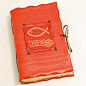 Christian Fish Leather Journal.Red Book for Prayers and Thoughts.