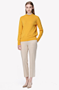 Cashmere color line notched neck knit sweater