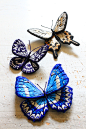 Felt embroidery butterfly フェルト刺繍立体昆虫ブローチ・蝶々 by PieniSieni1