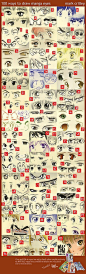 来自漫画家Mark Crilley的100种眼睛画法，在此附上教程视频，喜欢的同学收藏咯！http://t.cn/7IHfo