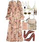 A fashion look from April 2017 featuring flutter-sleeve dresses, lingerie bra and suede pumps. Browse and shop related looks.