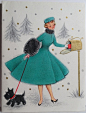 1950s Hallmark Lovely Lady Scottie Dog at The Mailbox Vtg Christmas