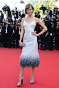 Karlie Kloss in Louis Vuitton feather trim gown