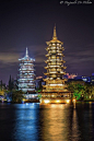 Sun and Moon Pagodas of Guilin, China.