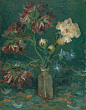 Small Bottle with Peonies and Blue Delphiniums 1886