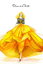 黑色蕾丝+黄色大裙摆，超美的【图：oscar-de-la-ranta】