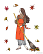 张韧韧的插图秋天节气扫落叶的女人插图