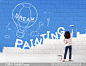 粉刷蓝色墙壁的小姑娘PSD分层素材 - 大图网设计素材下载