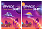 Mobile arcade poster set with space ship in alien planet with flying rocks and assets Free Vector