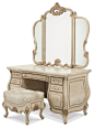 AICO Platine de Royale Vanity with Bench in Champagne traditional-bedroom-and-makeup-vanities