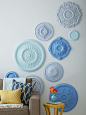 Ceiling medallions for wall decor (I'd like them all the same color as the wall in a dining room, probably a darker tone): 