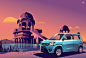Drive scapes - Suzuki : Worked with Suzuki and Communique India teams to put together a series of 6 illustration for the launch of the brand new Suzuki WagonR 2019. The core idea behind the series was to celebrate Wagon R as a friend/companion in the fami