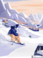 雪山 滑雪插画