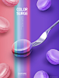 粉色紫色 叉子马卡龙 彩色光线 绚丽促销海报设计PSD ti219a17806