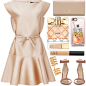 #dress #beige #clutch #prada #sandals #rings #makeup #perfume