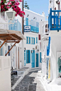 白色的房屋，米科诺斯岛，希腊
white houses, mykonos and greece