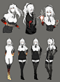 boots burning_hand character_sheet clothes_removed dress gauntlets hand_on_hip high_heel_boots high_heels highres jacket kantai_collection long_hair looking_at_viewer looking_back original pleated_dress ponytail pose red_eyes scrunchie shinkaisei-kan siir