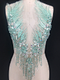 10 Colors Sew On Pearl Beaded Lace Applique With Rhinestone For Haute Couture, Costume, Evening Dress