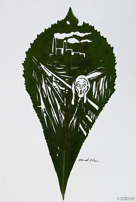 伊朗艺术家Omid Asadi 的叶雕作...