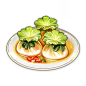 Jade Parcels : Jade Parcels (Chinese: 翡玉什锦袋 Fěiyù Shíjǐn Dài, "Jadeite Assorted Parcels") is a food item that the player can cook. The recipe for Jade Parcels is obtained during the Cooking Showdown quest. Depending on the quality, Jade Parcels 