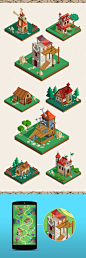 Isometric Medieval City Game : Creative proposal illustration for game design .The theme has a medieval feeling created in isometric style.