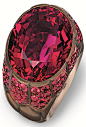 Hemmerle brown patinated copper ring in white gold, with rubellite and spinels.  Via The Jewellery Editor.