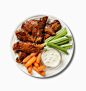 Royalty-free Image: Chicken teriyaki with veggies and dip overhead view…