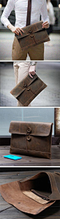 Business Men's Handmade Vintage 100% Genuine Leather Envelope Clutch Bag in Coffee. Who doesn't love this???