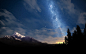 General 2560x1600 nature mountains trees stars starry night night landscape Milky Way clouds long exposure galaxy sky dark