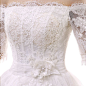 2014 latest fashion word shoulder neck long-sleeved dress big tail Slim was thin lace wedding dress long tail - Taobao