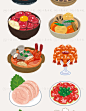 D67卡通手绘水彩食物火锅材料蔬菜鱼片香菇肉类png免扣设计素材-淘宝网