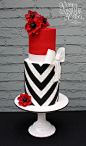 Elegant V-Stripes & Bold Poppies - Cake by Very Unique Cakes by Veronique: 